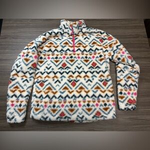 Eddie Bauer Womens Midweight Plush Quarter Zip Fleece Pullover, Vanilla Aztec, M